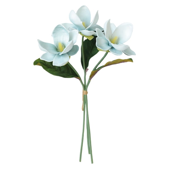 FXMLRLK 3 Stems Artificial Magnolia Flowers, 12.99 inch Real Touch Faux Magnolia Flower Long Stem Bouquets for Home Office Wedding Engagement Party Decoration DIY Craft Gift, Blue