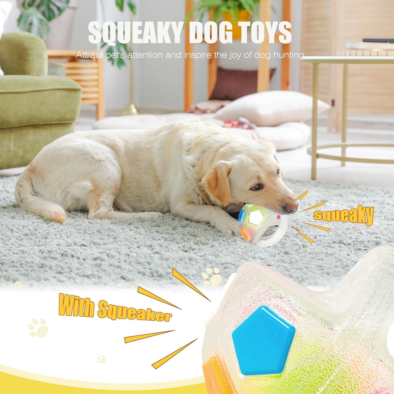 Dog Toy Soccer Ball with Handles, 5.11In Interactive Squeaky Floating Ball for Toss and Fetch Play, Suitable for Water Play Training and Outdoor Games