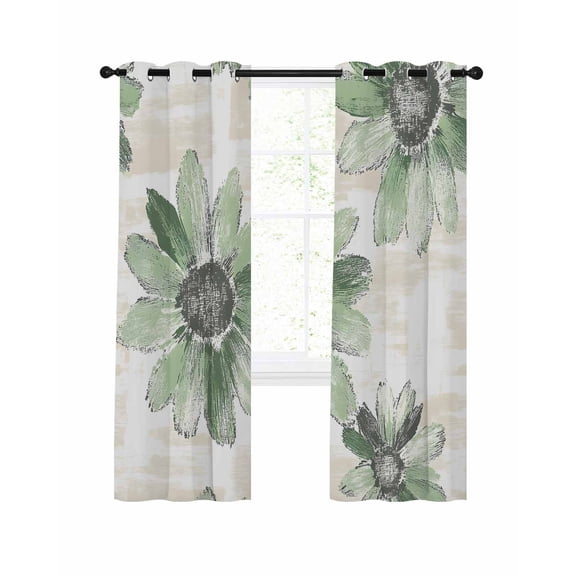 Green Floral Blackout Curtains for Bedroom Living Room, Vintage Flowers 72 In Long Thermal Insulated Room Darkening Drapes Grommet Window Treatments, 52 x 72 In