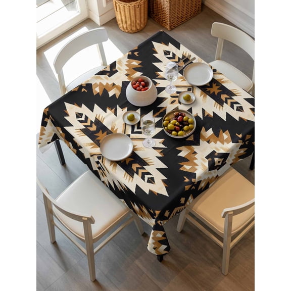 Southwestern Aztec Tablecloth Square Table Cloth 54x54, Waterproof Tablecloth Outdoor Table Cloth, Retro National Style Brown Abstract Washable Table Cover for Kitchen Dinning Party