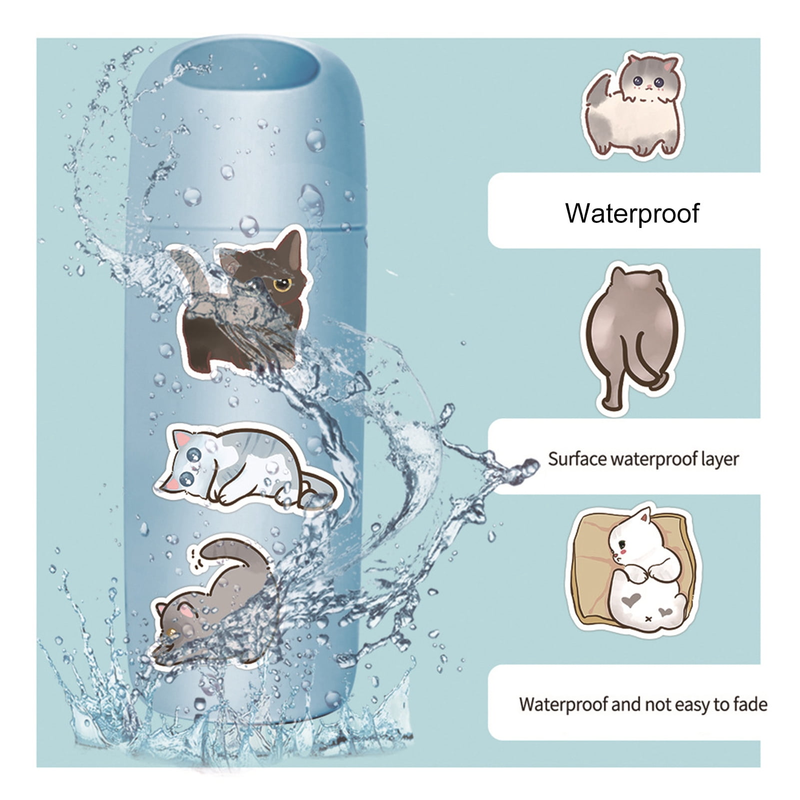 WOOXDYUK 120 Autocollants Chat Kawaii – Imperméables, Décoration Bouteille D'Eau, Cadeau Ados Enfants Anniversaire