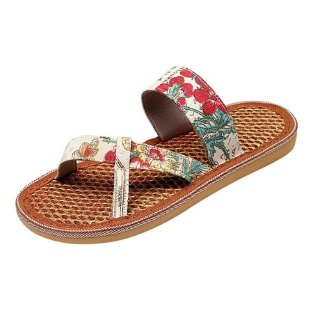 

Larisalt Platform Sandals Women Women s Rhinestone Flat Sandals T-Strap Thong Sandals Summer Flat Sandals Flip Flop Sandals Red