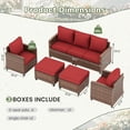 thumbnail image 6 of Poteban Patio Conversation Set, 5 Pieces Outdoor Furniture Set, All-Weather Wicker Rattan High Back Outdoor Sectional Sofa Set with Ottoman for Poolside, Backyard, Brown Wicker Wine Red Cushions, 6 of 9