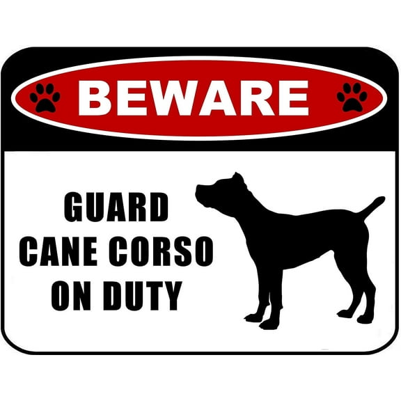 PCSCP Beware Guard Cane Corso (silhouette) on Duty 11.5 inch x 9 inch Laminated Dog Sign