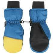 ANDORRA Boys Color Block Weather-Proof Thinsulate Snow Mittens, Long Snow Cuff,L,Blue+Yellow