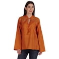 thumbnail image 1 of Moomaya Tunique Col Mandarin pour Femmes Manches Longues Été Coton Uni, 1 of 7