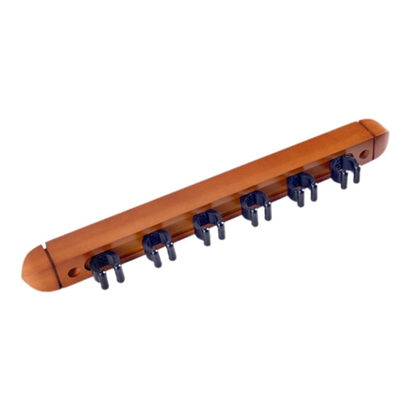 Lipstore Support de Rangement pour 6 Bâtons de Billard de Piscine, Étagère Murale en Bois avec 6 Pinces à Queue, Couleur Noyer