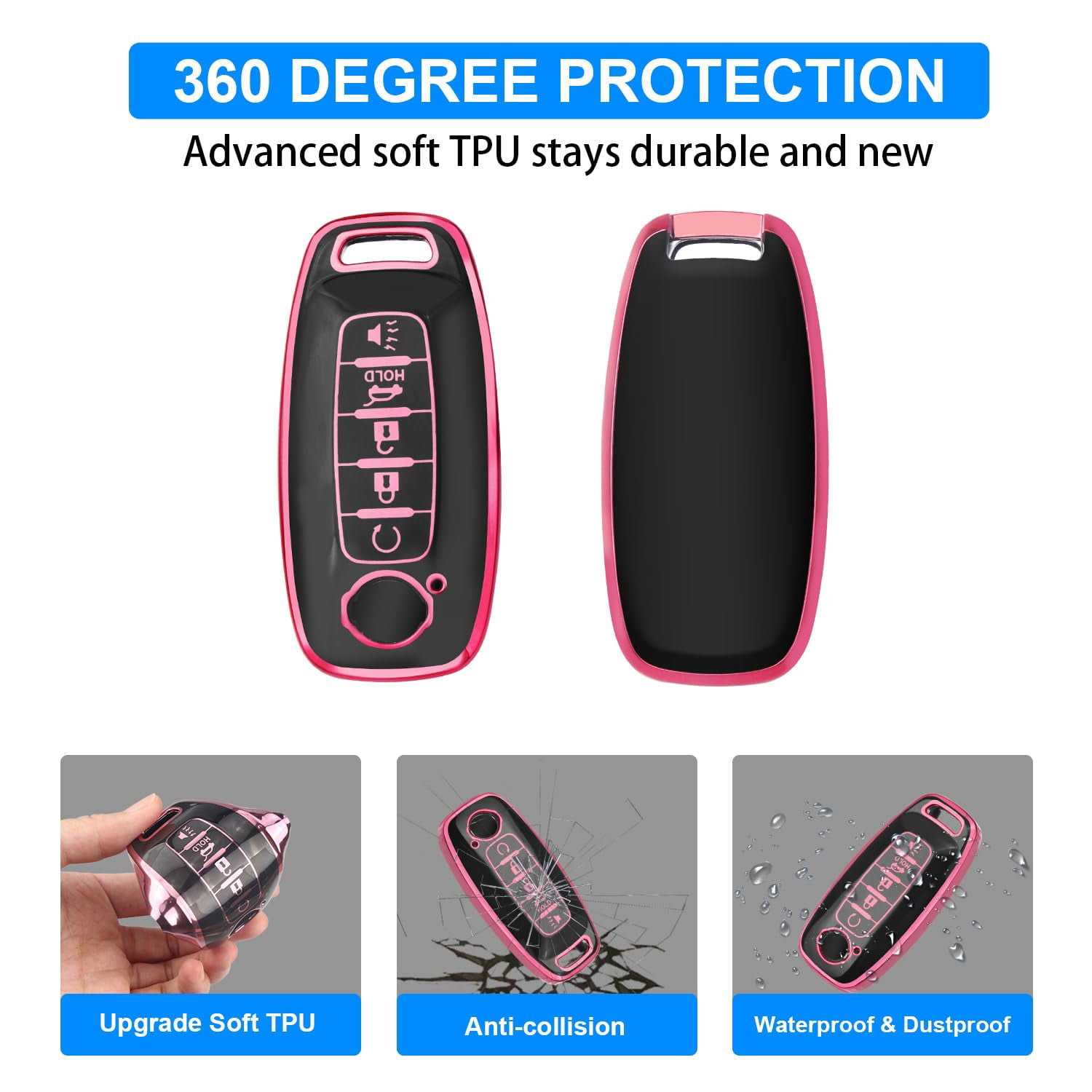 Key Fob Cover for Nissan,Car Key Fob Protector 5 Buttons Key Case Protection Compatible with 2023 2024 Pathfinder Rogue Metal Keychain Remote Key Accessories Protector