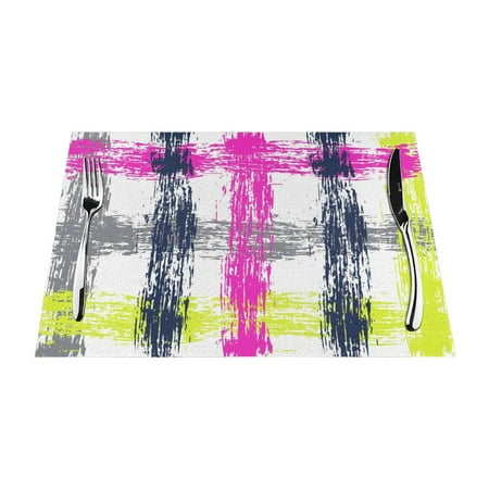 

XMXY Woven Placemats Set of 4 PCS Cartoon Graffiti Stripe Checked Table Mats Washable Heat Resistant Placemats