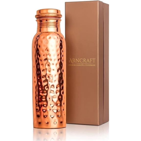 ARNCRAFT 100% Pure Copper Bottle (34oz) Handcrafted hammered finish Water Bottle leak proof and lab tested Perfect for gym travel office gifting (1005ml)
