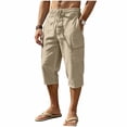 thumbnail image 2 of HOMADLES Men's Capri Cargo Pants Loose Fit Elastic Waist Breathable Workout Pants Outdoor Hiking Running Pants Khaki Size L, 2 of 10