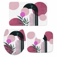 thumbnail image 2 of Boho Pink Bathroom Rugs Set Modern Abstract Pink Black Geometric Round Green Leaf Non Slip Absorbent Soft Bath Mats 3 Piece Set with Bathroom Rug, U-Shaped Floor Mat, Toilet Seat Cover Large Size, 2 of 9