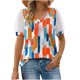 thumbnail image 2 of ICHUANYI Clearance Fashion Women Short Sleeve Floral Printed V-Neck Tops Lace Patchwork T-Shirt Blouse(Orange, XL) ICHUANYI WER2023081012405, 2 of 7