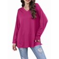 thumbnail image 3 of Hauts pour Femmes Manches Longues Col en V Tunique Décontractée Hauts Basiques Chemises Coupe Ample Blouse Rose Rouge TTG, 3 of 7
