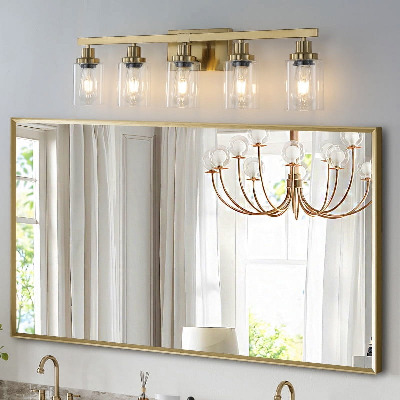 31" 5-Light Gold Vanity Light with Clear Glass Shades, Modern Bathroom Wall Fixture for Mirror or Dressing Table, Durable Metal Build, No Bulbs Included, Easy to Install