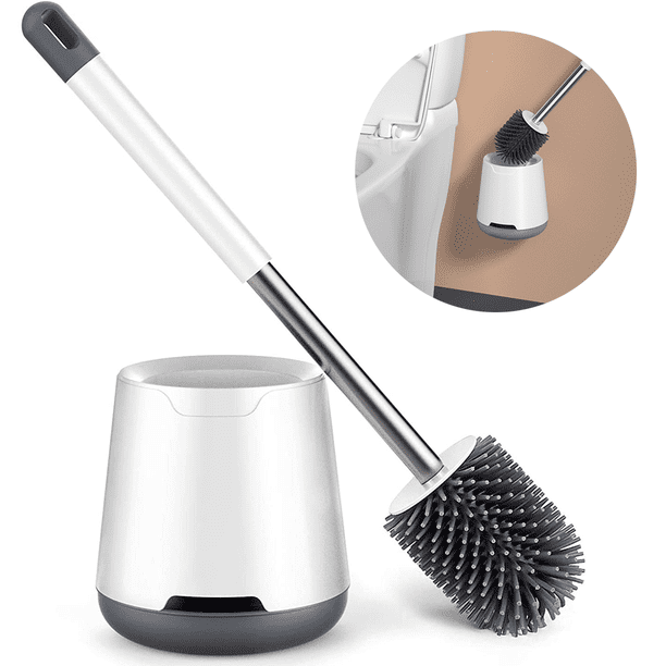 Juego de cepillo y soporte para inodoro de baño, cepillo limpiador de inodoro con soporte para almacenamiento y organización de baño, diseño de mango sólido antioxidante (colgar en la pared y de pie) Xemadio 2035085-2