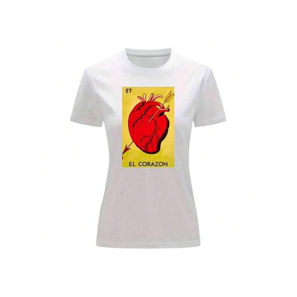 Playera Blusa El Corazon De La Loteria Mexicana Tradicion Mexicana Color Blanco Talla Chica Marca Emil SaEs