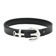 Arista Men's Anchor Bracelet with Adjustable Strap in Black Leather Stainless Steel, 8.5"