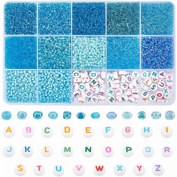 PH 3510pcs Blue Seed Beads 2mm Waist Bead Friendship Bracelet Beads Letter Beads Alphabet 13/0 Making Seaside Beading Weaving Colorful