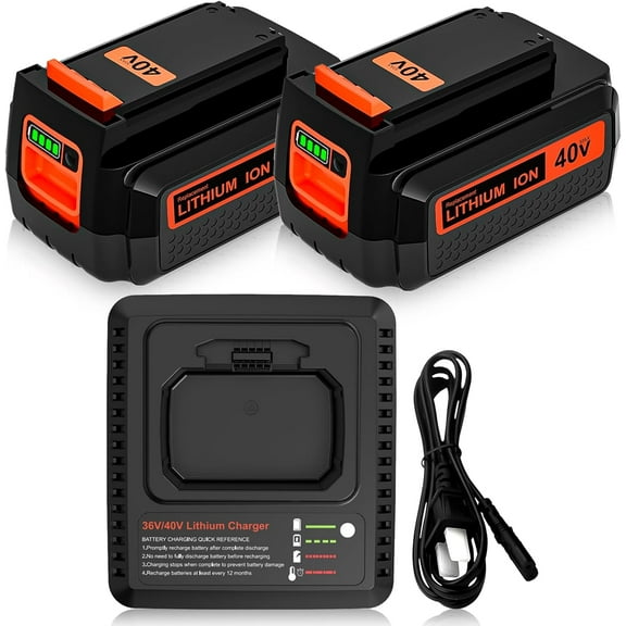 2-Pack 3000mAh 40V LBX2040 Lithium Battery and Charger Replacement for Black and Decker 40 Volt LBX2040 LBXR36
