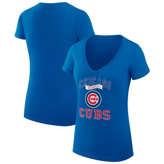 Women's G-III 4Her by Carl Banks Royal Chicago Cubs Super-Slim Fit Lightweight Team Logo Graphic V-Neck T-Shirt