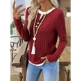 thumbnail image 7 of Mengpipi Women’s Tops Fall Spring Long Sleeve Crew Neck V Neck Two-in-One Ribbed Knit Cuff Detail Fashion Casual Blouses Henley Shirts S-2XL, 7 of 7