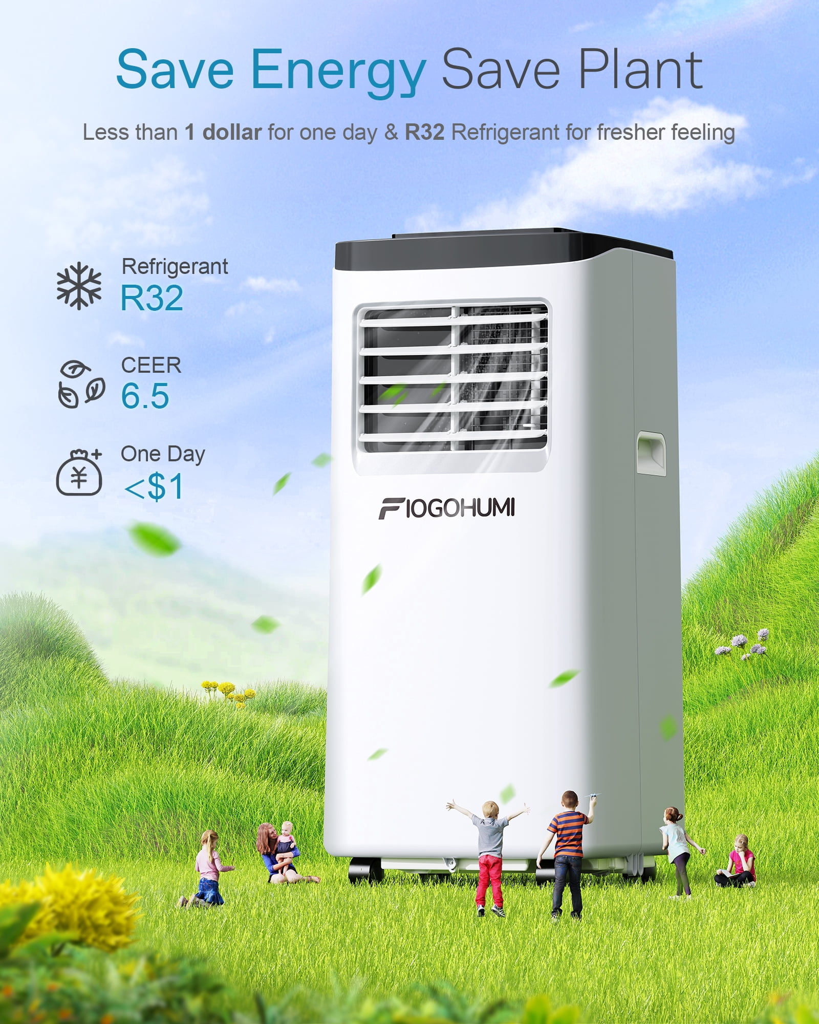 FIOGOHUMI 8000BTU Portable Air Conditioner,250 sq.ft 3 in 1 AC with 24-Hour Timer,Automatic Defrost