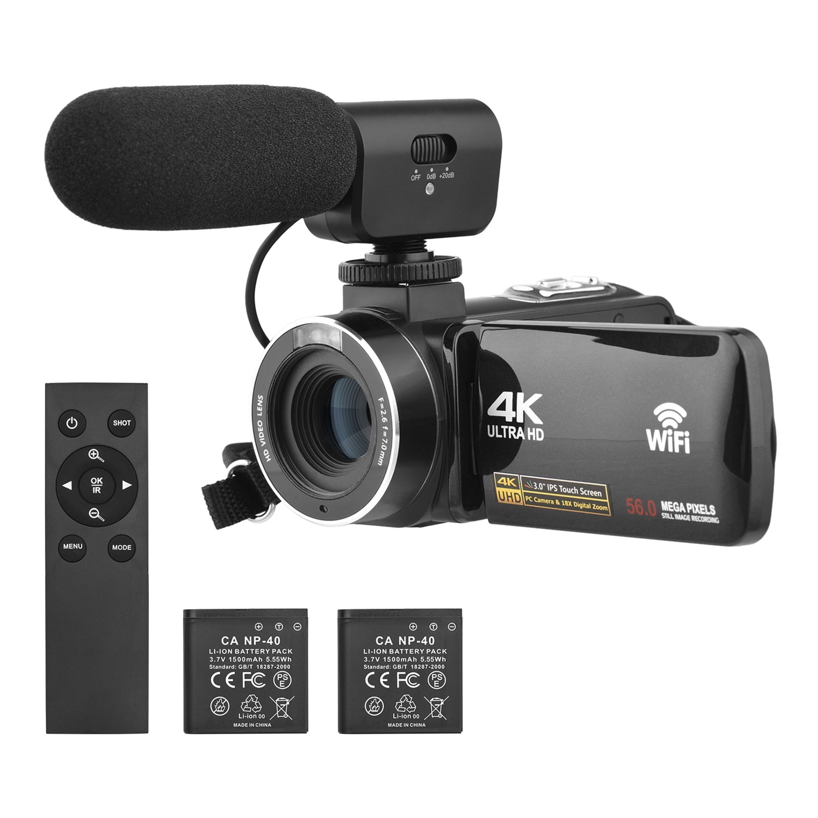 Camcorder Digital Video Camera 56MP 18X Digital Zoom 3.0in IPS Touchscreen Video Camera With 2 Battery Remote Control
