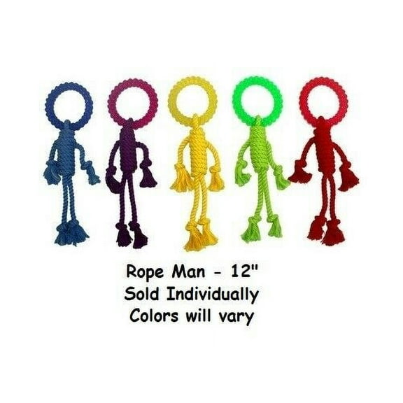 Nuts For Knots Dog Rope Toys Tennis Ball Durable Chew Choose Shape Colors Vary (Rope Man - 12")