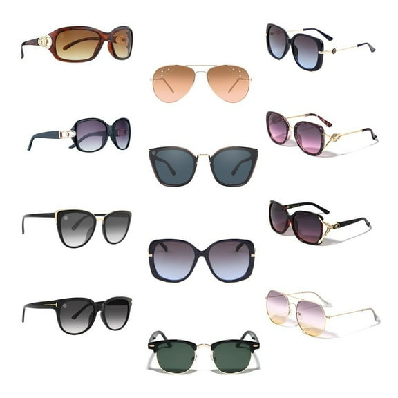Wholesale Womens Assorted Fashion Sunglasses Dozen with 12 Microfiber Soft Pouches