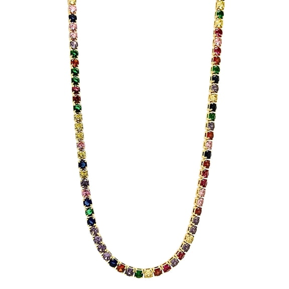 Colorful Tennis Necklace for Women 3mm Cubic Zirconia Adjustable 17" Length 14K Gold Plated Stainless Steel by Ginger Lyne