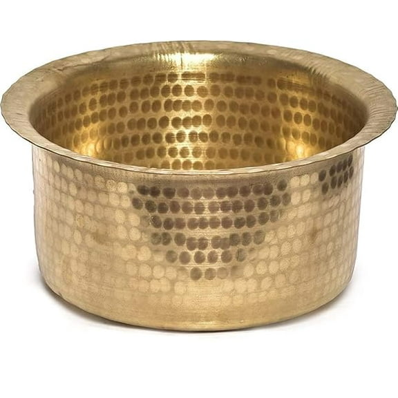 KARMBHUMI Brass Round Patila/Tapeli/Tapela/Tope for Multipurpose (Golden) Brass Hammered Patila, Brass Tope, Brass Cookware, Patila, Round Tapeli, Bhagona (2.5 Liter)