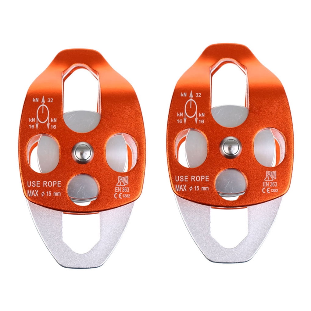 2 Pieces Climbing Side Pulley with Swivel Plate 32KN Block Orange