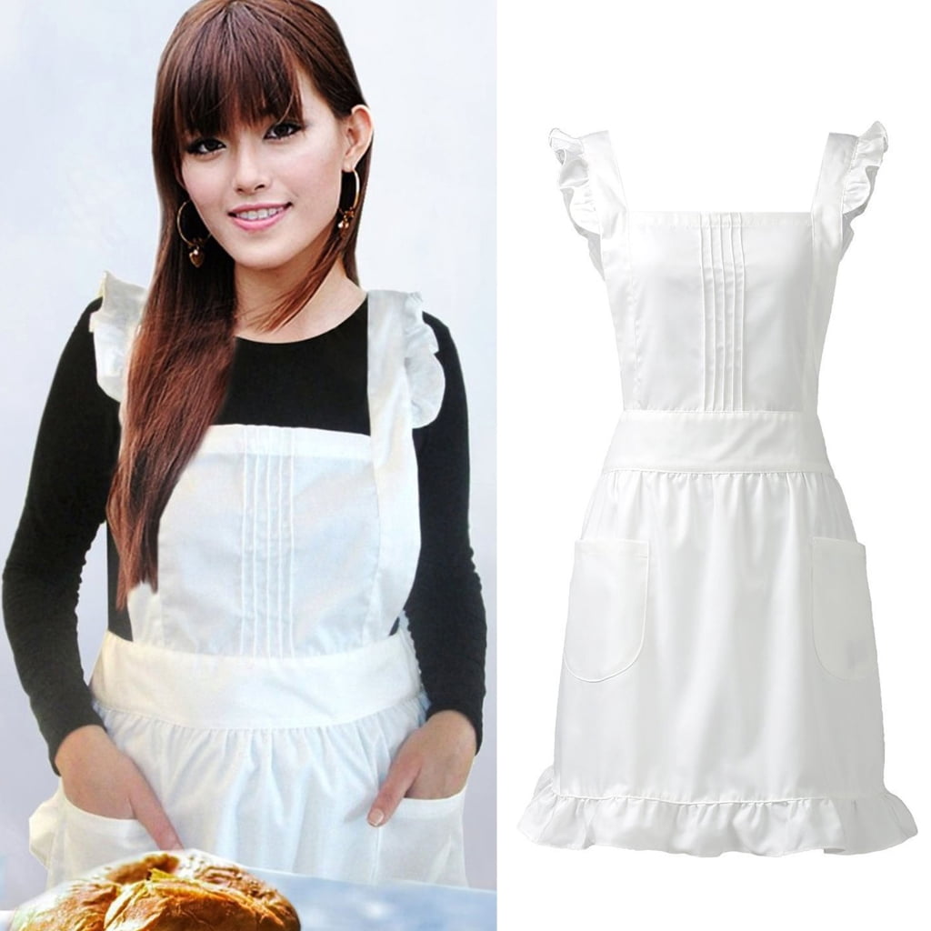 ZPAQI Retro Maid Apron Ruffle Apron Kitchen Aprons Waitress Apron Cooking Aprons