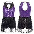 thumbnail image 2 of iiniim Kids Girls Sequins Sleeveless Tassel Latin Jazz Ballroom Dance Dress Leotard Tutu Skirt Size 6-16 Purple 14, 2 of 7