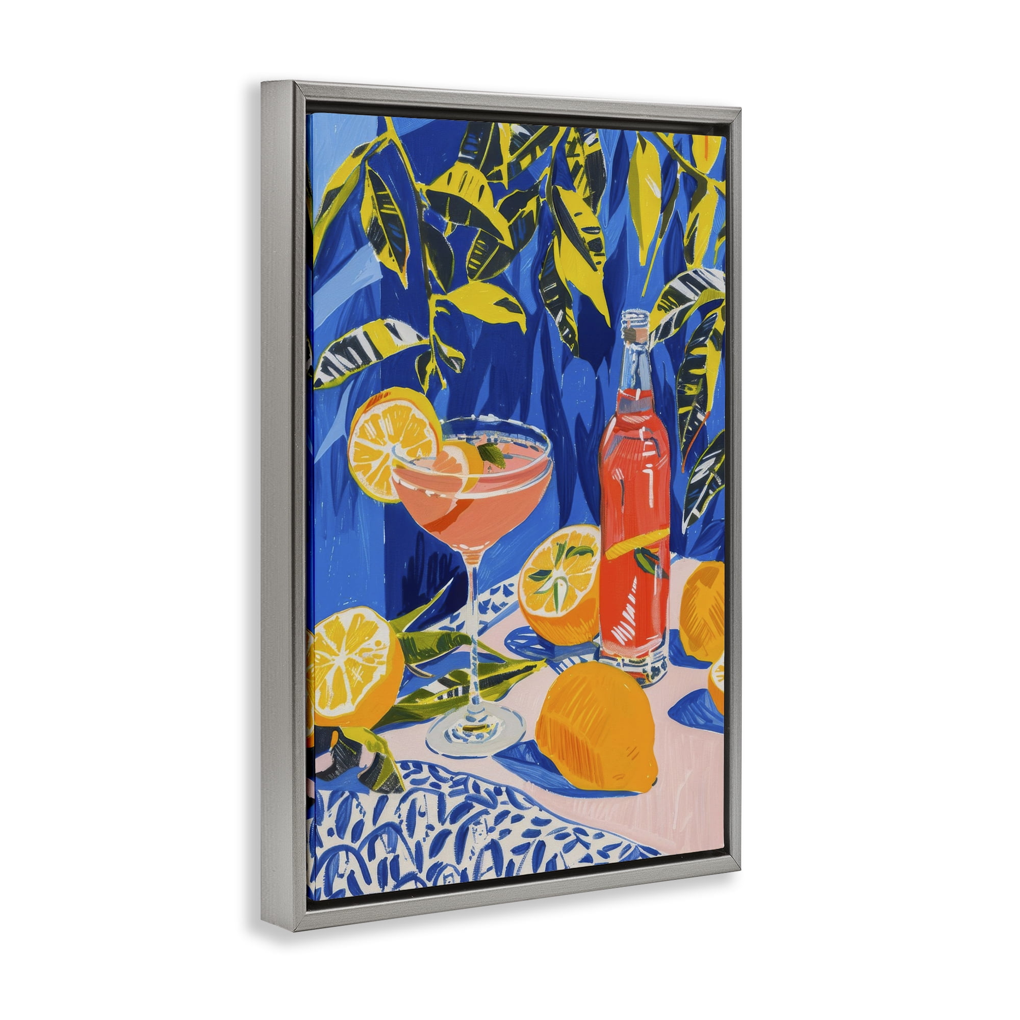 Stupell Industries Citrus Cocktail Still Life Food & Beverage Painting Gray Floater Framed Canvas Art Print Wall Art, 21 x 31