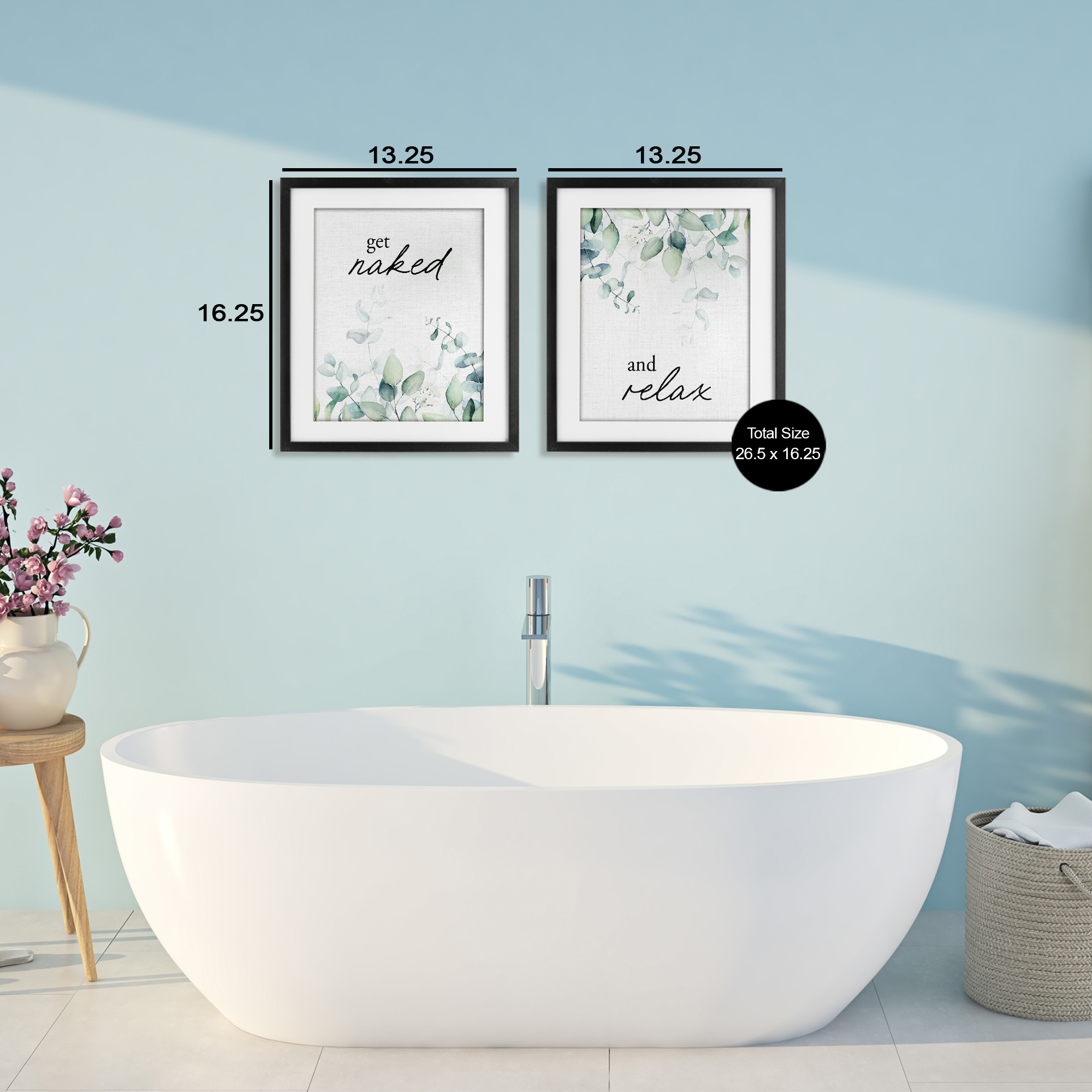 Get Naked & Relax Herbs 2 Piece Black Framed Print Under Glass Set, design by Lettered and Lined