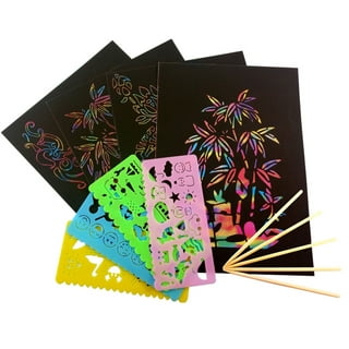 PP HOME Scratch Paper Art Set for 4 5 6 7 8 Year Old Boy and Girl, 100  Sheets Black Scratch it Off Paper Craft with 4 Stencils, Kids Age 8-12 and  up DIY Newyear Christmas Birthday Gift 