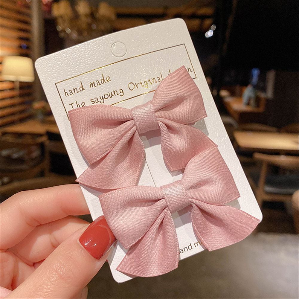 2Pcs Sweet Hair Accessories Solid Color Gifts Kids Hair Clips Bowknot Barrettes Bow Headgear Baby Hairpins DARK PINK