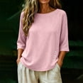 thumbnail image 4 of Womens Tops Elbow Length Sleeve Tshirts for Women Crew Neck Solid Color Button Summer Fall T-Shirts, 4 of 7