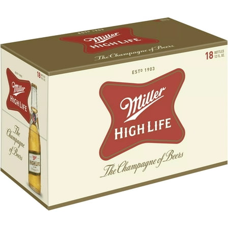 Miller High Life American  Beer, 18 Pack, 12 fl oz Glass Bottles, 4.6% ABV