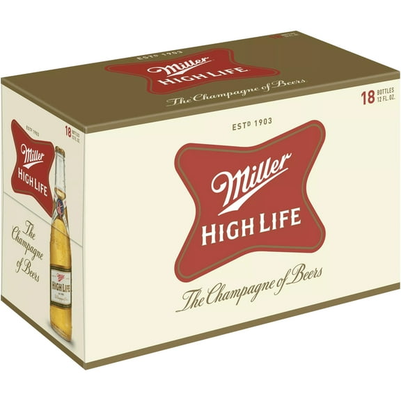 Miller High Life American  Beer, 18 Pack, 12 fl oz Glass Bottles, 4.6% ABV
