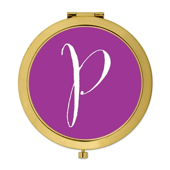 Koyal Wholesale Gold Compact Mirror Bridesmaid's Wedding Gift, Plum Purple, Monogram Letter P, 1-Pack