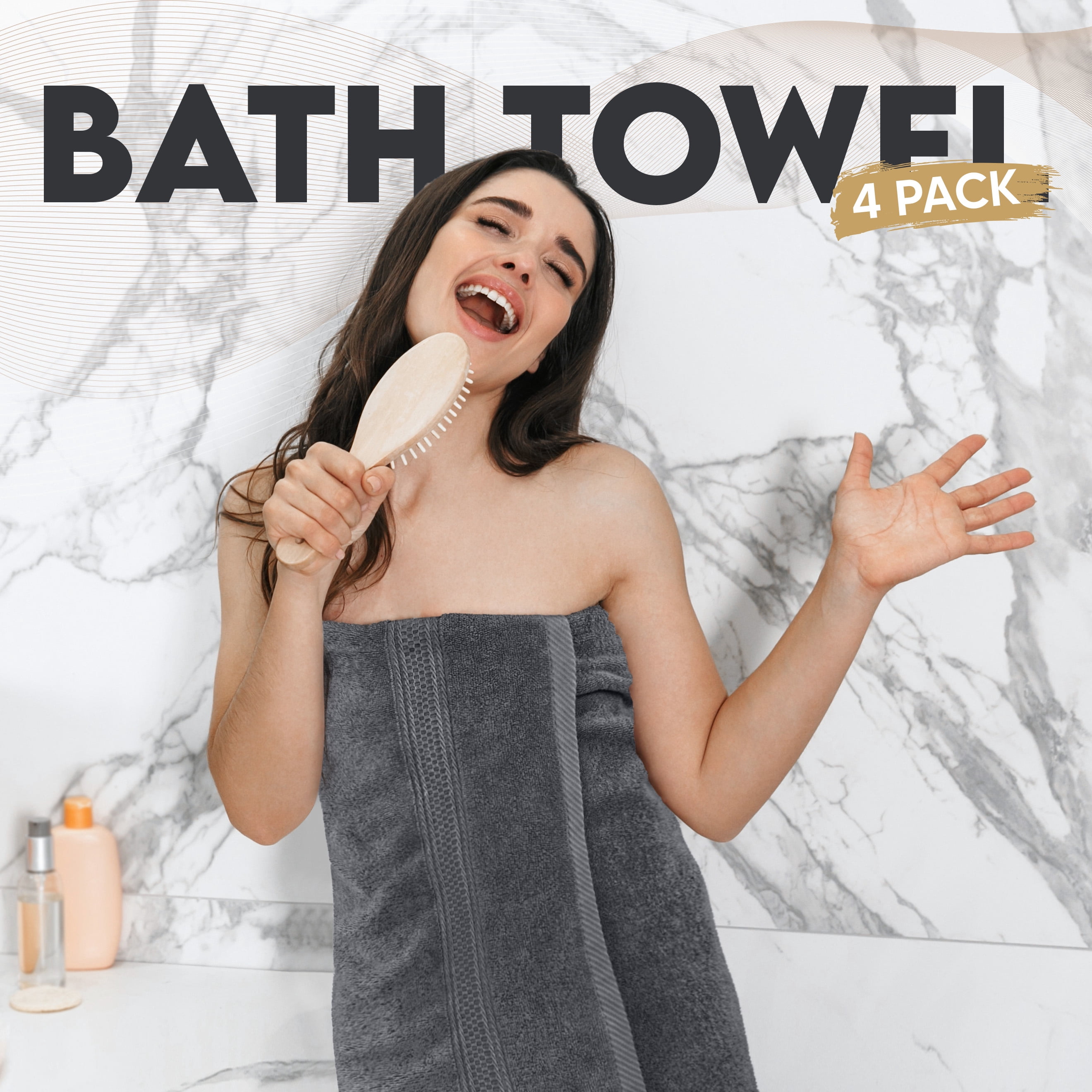 PEKUR 4 Pack Bath Towels Set, 100% Ring Spun Cotton, Soft and Highly Absorbent Wash Towels for Body and Showering – Perfect for Daily Use (27 x 54 Inches)(Grey)