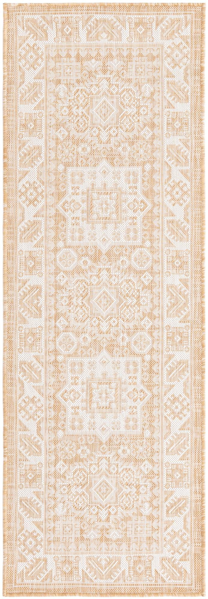 Rugs.com Outdoor Aztec Collection Rug 6 Ft Runner Green Flatweave Rug Perfect for Hallways Entryways