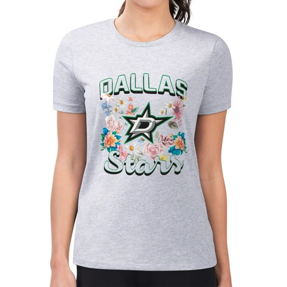 Women's G-III 4Her by Carl Banks Heather Gray Dallas Stars Super-Slim Fit Lightweight Flower Logo T-Shirt
