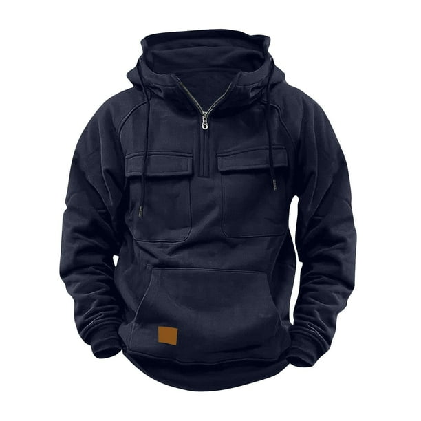 Blusa con capucha de manga larga para hombre, sudadera con cremallera lisa, sudadera con capucha para entrenamiento, sudadera deportiva con múltiples bolsillos para exteriores, chaquetas de invierno,