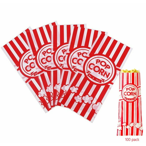 100 Pcs Paper Popcorn Bags,Flat Popcorn Bags,Popcorn Individual Serving Bags,Popcorn Large Bags,Paper Popcorn Bags for Family Movie Night (Red)