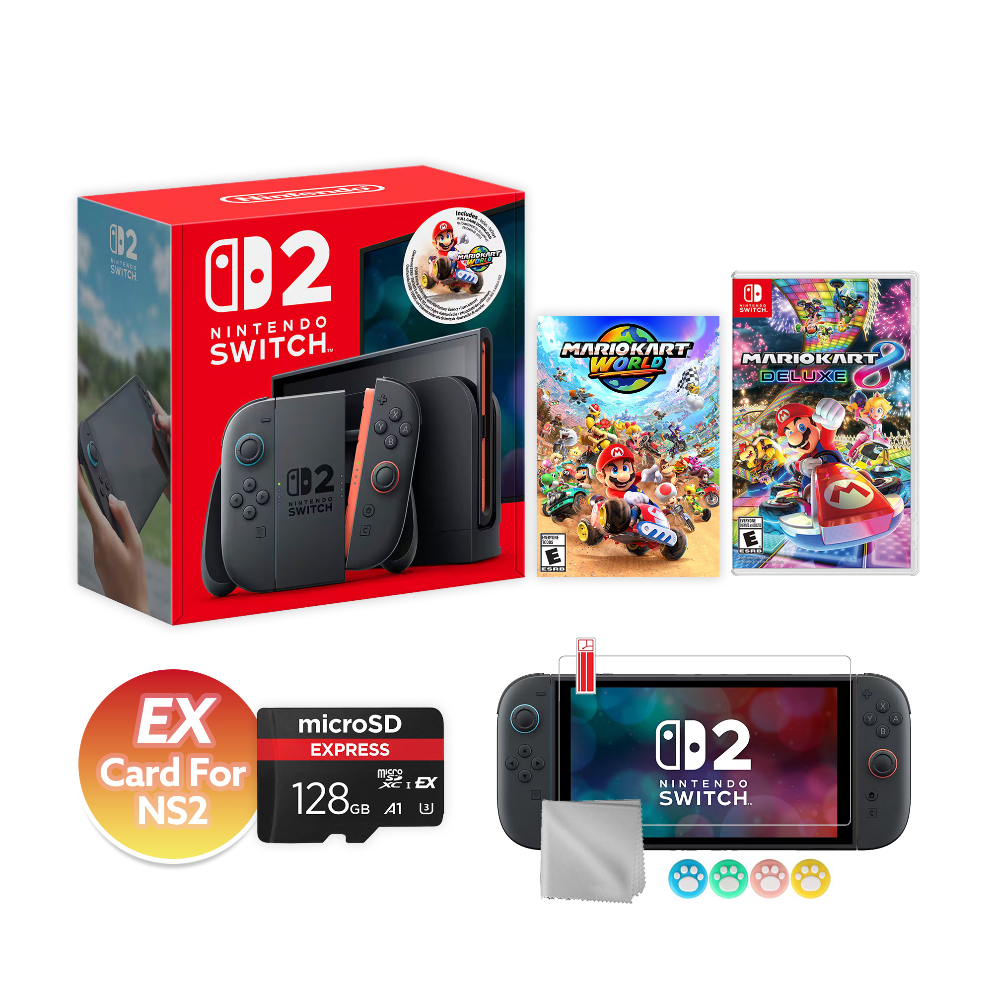 Nintendo Switch 2 Mario Kart World Bundle 256GB 7.9-Inch 1080P Screen, Joy-Con 2 with Mouse Sensor, Dock, with Mario Kart 8 Deluxe And Mytrix Accessories