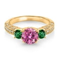 thumbnail image 2 of Gem Stone King 18K Yellow Gold Plated Silver Pink Moissanite Green Nano Emerald and White Moissanite Engagement Ring for Women (1.88 Cttw, Gemstone, Round 7MM and 4MM, Size 5), 2 of 3